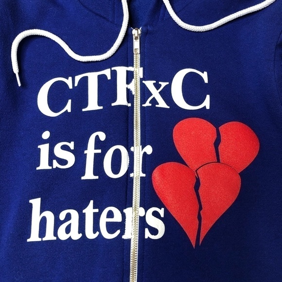 RARE Original CTFxC Is For Haters Blue Heart Zipup Fleece Lined Hoodie Sweater - Picture 7 of 13